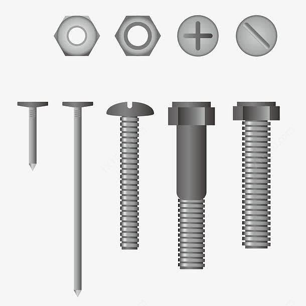 螺丝钉高清素材 3D金属质螺母与螺钉的艺术装饰应用